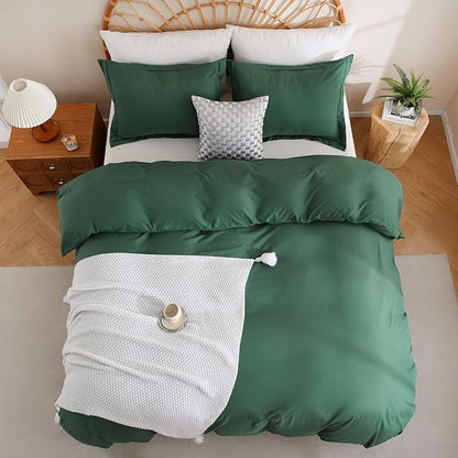 JSD Hunter Green Duvet Cover Set Twin Size, 2 Piece Microfiber Kids Duvet Cover with Pillow Sham, Zipper Closure, Comforter Not Included