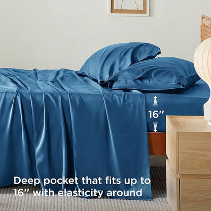 Bedsure Full Size Bed Sheets, Cooling Sheets, Rayon Derived from Bamboo, PureWoven, Breathable & Soft, Deep Pocket Up to 16 Inches, Hotel Luxury Silky Bedding for Hot Sleepers, Teal