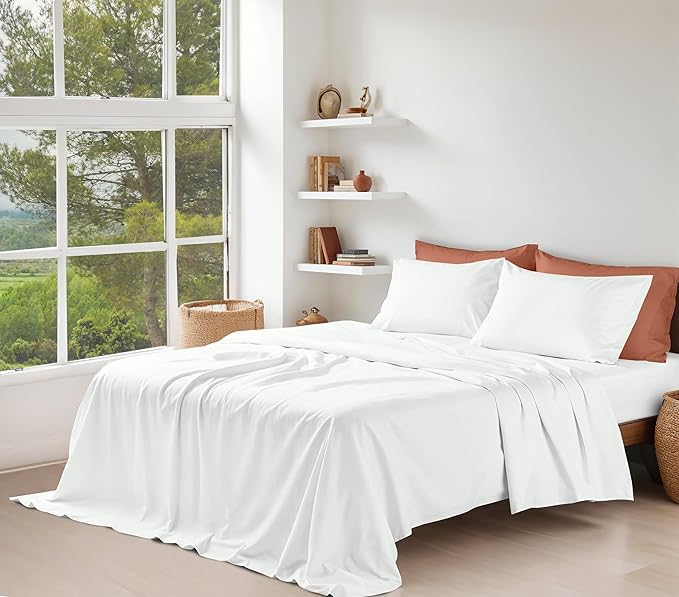 RUVANTI 100% Organic Cotton Sheets California King, Percale Weave, GOTS Certified, 4-Piece Set, Deep Pocket 13", Crisp & Breathable, Soft Durable Bedding, Sábanas Algodón Orgánico – Bit of Blue