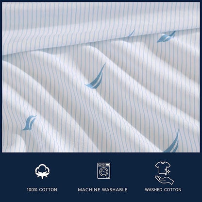 Nautica - Twin XL Size Sheet Set, Crisp & Tailored Cooling Sheets with a Smooth Cotton Percale Lightweight Feel - Bed Sheets with Matching Pillowcase & Fitted Sheet (Boat Stripe Pale Blue)