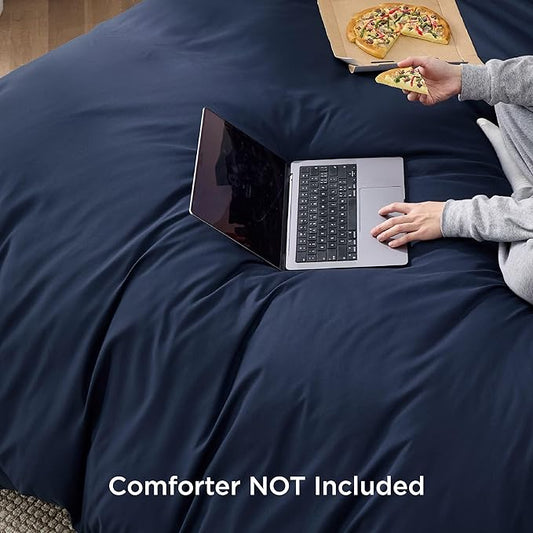 Bedsure Duvet Cover Full Size - Soft Double Brushed Bedding Set for Kids & Adults, Zipper Closure, 3 Pieces, Includes 1 Duvet Cover (80"x90") & 2 Pillow Shams, NO Comforter, Navy Blue