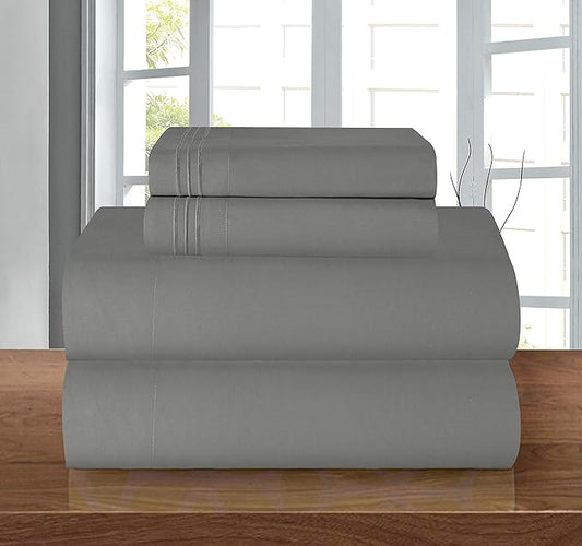 Elegant Comfort Luxury 1500 Premium Hotel Quality Microfiber 4-Piece Sheet Set - Wrinkle Resistant, All Around Elastic Fitted Sheet, Deep Pocket up to 16", Twin/Twin XL, Grey