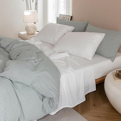 JIYUAN King Size Sheet Set, 4-Piece - 100% Washed Cotton, Linen-Like Soft & Breathable, Includes Deep Pocket Fitted & Flat Sheet with 2 Pillowcases, Hotel Quality, Solid Bright White