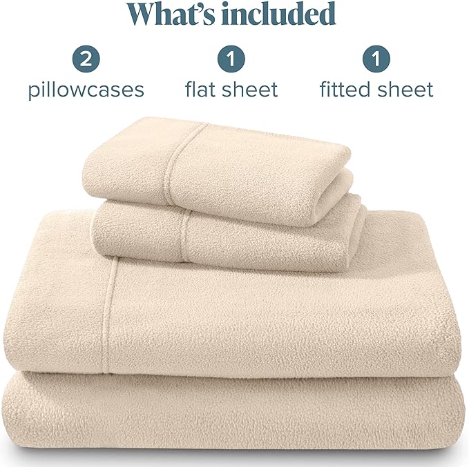 Bare Home Super Soft Fleece Sheet Set - Full Size - Extra Plush Polar Fleece, No-Pilling Bed Sheets - All Season Cozy Warmth (Full, Sand)