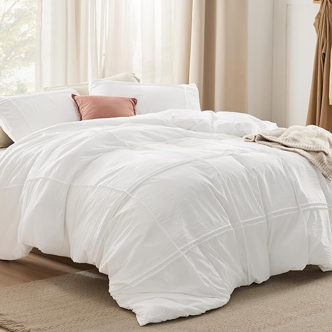 Bedsure Grid Boho Duvet Cover Queen Size - Shabby Chic Tufted Boho Bedding Set, 3 Pieces Shabby Chic Home Bedding for All Seasons, Includes 1 Queen Duvet Cover & 2 Pillowcases (White, 90" x 90")