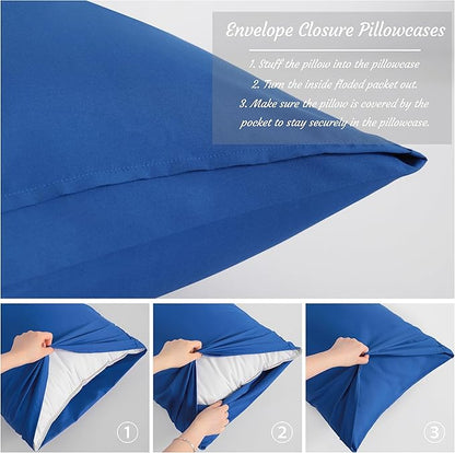 NTBAY Body Pillow Cases Set of 2, 2 Pack Brushed Microfiber 20x54 Pillow Cases, Soft, Wrinkle, Fade, Stain Resistant Royal Blue Pillow Cases with Envelope Closure, 20x54 Inches, Royal Blue