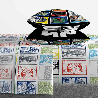 Jay Franco Kids Sheet Set with Fitted, Flat Sheets & Pillow Cover - Ultra-Soft Bedding with Pillowcase for Room Decor, Multi - Star Wars, 4 Piece Queen