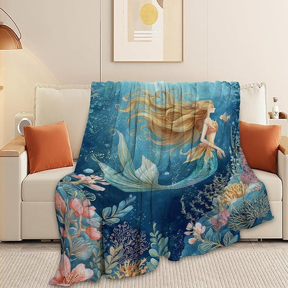 Mermaid Blanket Super Soft Warm Fluffy Fleece Flannel Fantasy Throw Blanket Cozy Fuzzy Plush Stuff Bedding Blankets Gifts for Women Kids Boys Girls Adults 60"X50"