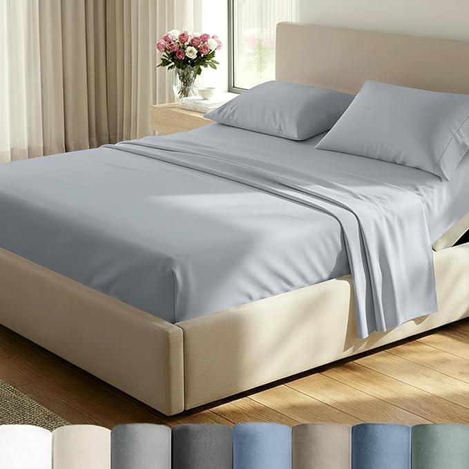 California Design Den Split King Sheet Set - 100% Cotton, 600 Thread Count, Breathable Luxury King Size Sheets for Adjustable Bed, Luxury Hotel-Quality Sheets with Soft Sateen Weave - Light Grey