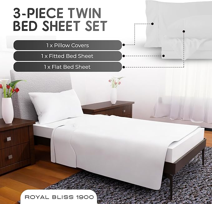 Twin Sheets Set -3 Pcs Set- 16 inch Deep Pockets - Cooling Twin Bed Sheets - Soft Twin Size Sheets - Comfortable Twin Sheet Set for Bedding - Durable Bed Sheets Twin Size (White)