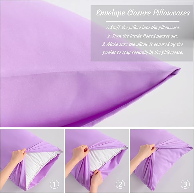 NTBAY King Pillow Cases Set of 2, 2 Pack Brushed Microfiber 20x40 Pillow Cases, Soft, Wrinkle, Fade, Stain Resistant Light Purple Pillow Cases with Envelope Closure, 20x40 Inches, Light Purple