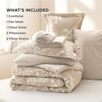 Bedsure King Size Comforter Set - 7 Pieces Floral Beige Soft Bedding Sets, King Bed in a Bag with Botanical Flowers Comforter, Sheets, Pillowcases & Shams