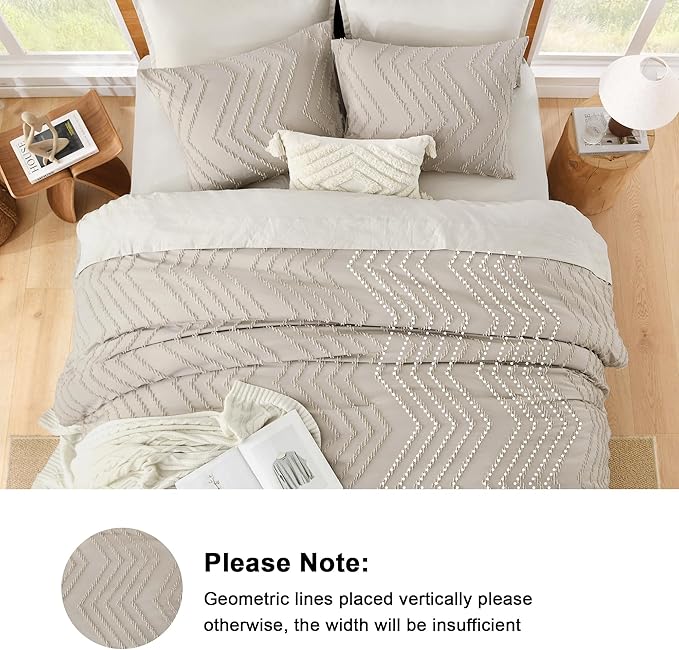 Litanika Comforter Oversized King Size Set Tannish Grey, 3 Pieces Chevron Tufted Solid Bedding Comforter Sets, Fluffy Bed Set