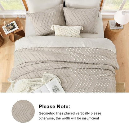Litanika Tannish Grey California King Comforter Set, 3 Pieces Cal King Oversized Chevron Tufted Boho Bedding Comforter Sets, Fluffy Bed Set (104x96In Comforter & 2 Pillowcases)