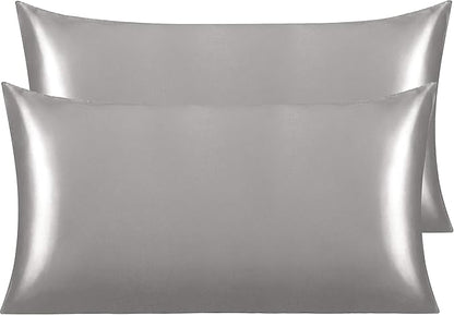 NTBAY 2 Pack Satin King Pillowcases for Hair and Skin, Luxurious and Silky Pillow Cases with Envelope Closure, 20x40 Inches, Grey