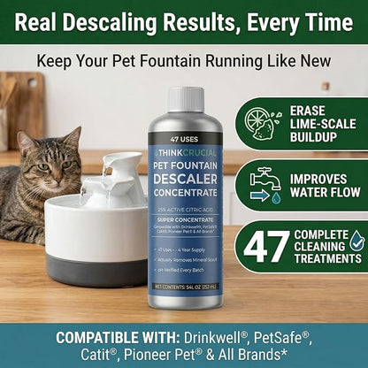 Think Crucial Pet Fountain Descaler – Drinkwell PetSafe Catit PETLIBRO – 47 Uses – 8 fl oz