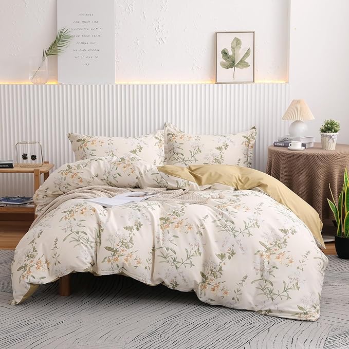 OAITE Duvet Cover Set Twin Size Floral Pattern 600 Thread Count Ultra Soft 100% Long Staple Cotton Duvet Cover Sets 3-PC, Breathable Duvet Cover with Zipper Closure & Corner Ties