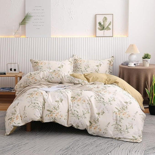 OAITE Duvet Cover Set Twin Size Floral Pattern 600 Thread Count Ultra Soft 100% Long Staple Cotton Duvet Cover Sets 3-PC, Breathable Duvet Cover with Zipper Closure & Corner Ties