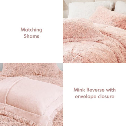 Intelligent Design Malea Shaggy Comforter Set, Long Faux Fur Cozy Down Alternative, Modern Casual Ultra Soft All Season Fluffy Bedding with Matching Sham, King/Cal King, Blush 3 Piece