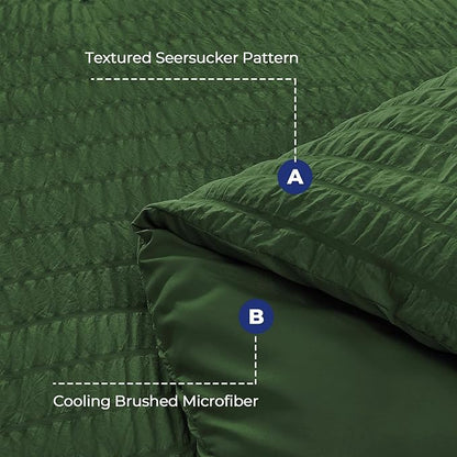HYMOKEGE Dark Green Duvet Cover Full Size, Ultra Soft 3-Piece Seersucker Duvet Cover Set with Zipper Closure, Soft Brushed Microfiber Bedding Set with 8 Corner Ties (80"x90", 2 Pillowshams)