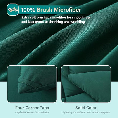 Cosybay Bed in a Bag Full Comforter Sets 7pcs All Season Solid Down Alternative Bedding Sets Dark Green with Comforter, Pillow Shams, Flat Sheet, Fitted Sheet and Pillowcases
