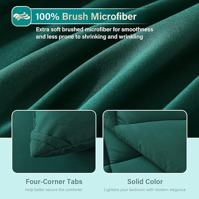 Cosybay Bed in a Bag King Comforter Sets 7pcs All Season Solid Down Alternative Bedding Sets Dark Green with Comforter, Pillow Shams, Flat Sheet, Fitted Sheet and Pillowcases