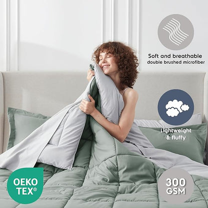 Nestl 7 Piece California King Comforter Set – Sage Green Reversible Bed in a Bag – Complete Cal King Size Bedding Set with Sheets, Pillowcases and Shams