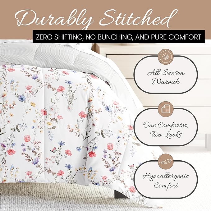 Linen Market Reversible Queen Size Comforter Set (3 Piece) - Soft and Lightweight Down Alternative Comforter Queen Set - This Includes Your Queen Comforter and 2 Pillow Shams
