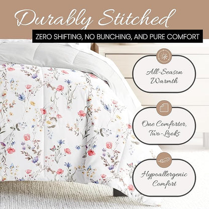 Linen Market Reversible Queen Size Comforter Set (3 Piece) - Soft and Lightweight Down Alternative Comforter Queen Set - This Includes Your Queen Comforter and 2 Pillow Shams