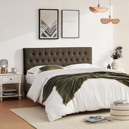 Tufted Upholstered Headboard Full Size, Adjustable Height 37- 51 in, Brown | Sturdy and Durable Solid Wood Full XL Headboard, Fabric Full Headboard Only, Modern Button Diamond Design Head Board
