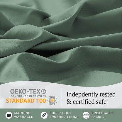 LuxClub Twin XL Sheets - Twin Bed Sheets for Boys and Girls, 3 PC Deep Pockets 18" Eco Friendly Wrinkle Free Kids Fitted Sheets Machine Washable Hotel Bedding Silky Soft - Tree Moss Green Twin XL
