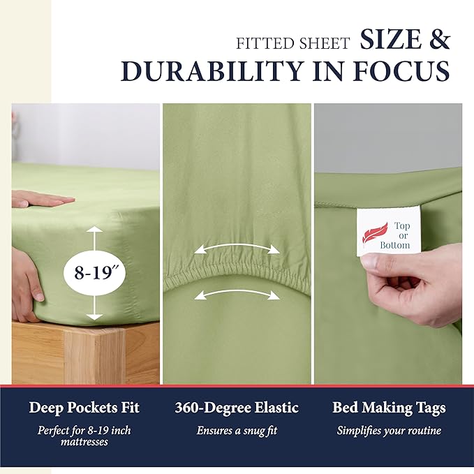 Ashton Sheets 100% Egyptian Cotton Sheets Queen Size - 1200 Thread Count Queen Size Sheets Set Egyptian Cotton, 4 PC Luxury Bedsheet (Sage Green), Soft, Cooling, 17" Deep Pocket Sateen Bedsheet Set
