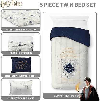 Jay Franco Kids Comforter Set Includes Sheets and Pillow Covers - Soft and Cozy Bed Set for Stylish Room Decor, Beige - Harry Potter, 5 Piece Twin Size Bedding