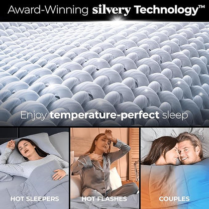 Silvery Silver-Infused Cooling Comforter – Award-Winning Self-Cooling Blanket for Hot Sleepers with Self-Cleaning Silvery Technology for Sweat-Free & Cool Sleep (Gray, Full/Queen (90" x 90"))