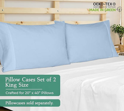 Royale Linens King Pillowcase Set of 2 - Bed Pillow Cover - 20" x 40" -Lake Blue Pillowcases - 1800 Brushed Microfiber, Wrinkle & Fade Resistant - Soft & Cozy- King Size Pillow Case (Lake Blue)