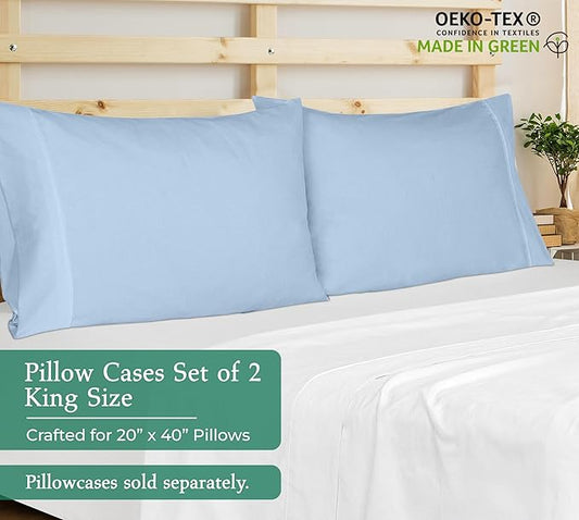 Royale Linens King Pillowcase Set of 2 - Bed Pillow Cover - 20" x 40" -Lake Blue Pillowcases - 1800 Brushed Microfiber, Wrinkle & Fade Resistant - Soft & Cozy- King Size Pillow Case (Lake Blue)