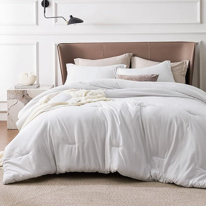 Bedsure Super King Comforter Set - Grayish White Soft Bedding for All Seasons, Cationic Dyed Bed Set, 3 Pieces, 1 Super King Size Comforter (120"x120") and 2 Pillow Shams (20"x36"+2")