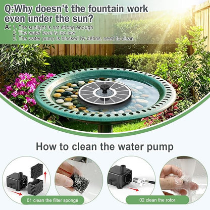 Yzert Solar Fountain for Bird Bath Direct Sunlight High Efficiency 3.5W Glass Panel Solar Water Fountain Outdoor Garden Flower (White)
