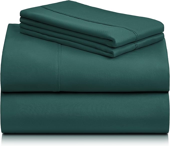 LuxClub 4 PC California King Sheet Set, Breathable Luxury Bed Sheets, Deep Pockets 18" Wrinkle Free Cooling Sheets Machine Washable Hotel Bedding Silky Soft - Emerald Cal King