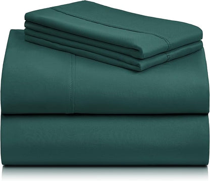 LuxClub 4 PC King Sheet Set, Breathable Luxury Bed Sheets, Deep Pockets 18" Wrinkle Free Cooling Bed Sheets Machine Washable Hotel Bedding Silky Soft - Emerald King