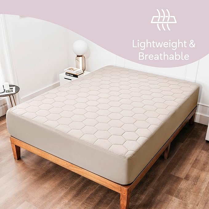 Hearth & Harbor California King Size Quilted Fitted Mattress Pad Cover, 100% Waterproof Mattress Protectors, Deep Pocket Fitted Mattress Cover 8" - 21" (72" x 84", Beige Cream)
