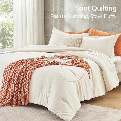 MUXHOMO Twin/Twin XL Comforter Set, All Season Ultra Soft Down Alternative Bedding - 2 Piece Lightweight Bed Set Includes 1 Comforter (68"x88") and 1 Pillow Shams (20"x26"), Ivory
