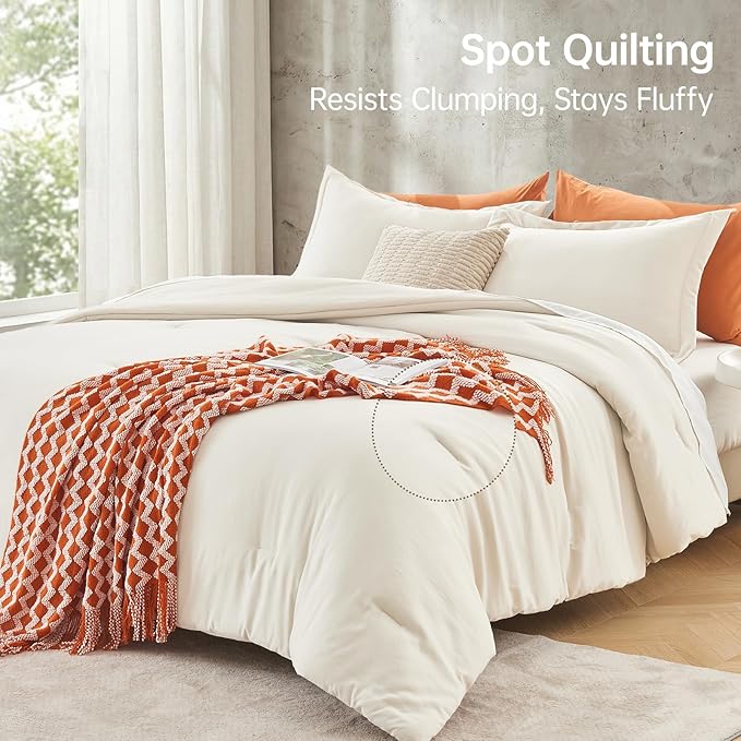 MUXHOMO King Size Comforter Set, All Season Ultra Soft Down Alternative Bedding - 3 Piece Lightweight Bed Set Includes 1 Comforter (104"x90") and 2 Pillow Shams (20"x36"), Ivory
