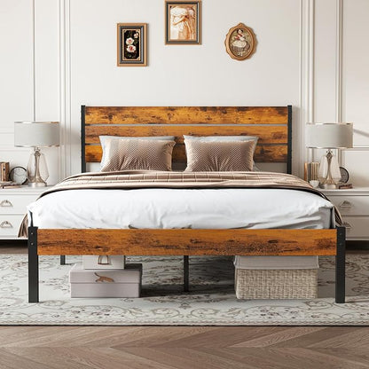 OLIXIS Full Size Platform Bed Frame with Wooden Headboard and Footboard, Heavy Duty Metal Slat Mattress Base, 800 LBS Weight Capacity, Sturdy Stable Structure, No Box Spring Needed