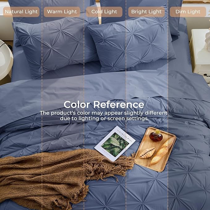 Sasttie Twin Comforter Set, 5-Piece Bed in a Bag, Pintuck Bedding Sets for All Season, Includes Comforter, Flat Sheet, Fitted Sheet, Pillowcase and Pillowsham, Indigo Blue