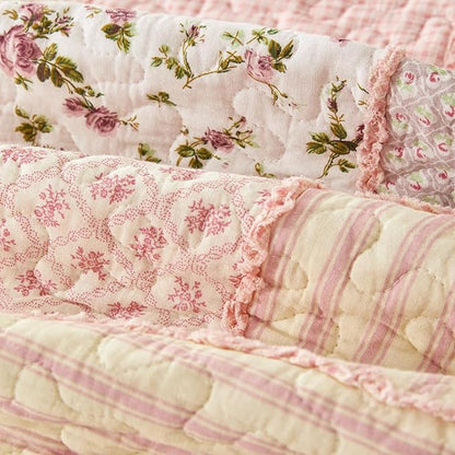 Cmfshape Floral Quilt Sets Bedspread Set 100% Cotton Patchwork Bedding Set, All Season Use Lightweight Reversible Coverlet Quilts with 2 Pillow Shams(King 106"x96")
