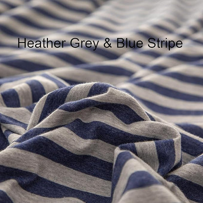 PURE ERA Jersey Knit Duvet Cover Set 100% T-Shirt Heather Cotton Super Soft Comfy Classic Striped Design, with Zipper Closure, Heather Grey Blue Stripe, King