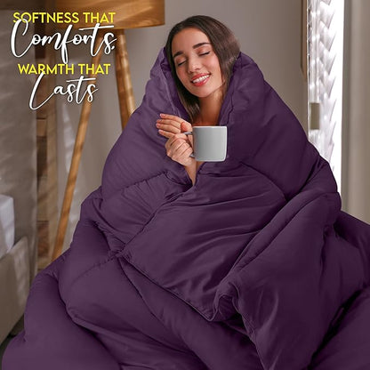 Utopia Bedding Comforter Duvet Insert, Quilted Comforter with Corner Tabs, Box Stitched Down Alternative Comforters Twin Size (Plum)
