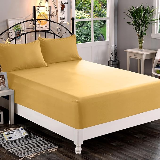 Elegant Comfort 1500 Premium Quality Fitted Sheet Ultra Soft 18-24 Inch Extra Deep Pocket - Single Fitted Sheet for High Mattress - Wrinkle Free with Smart Storage Pockets, King, Camel-Gold