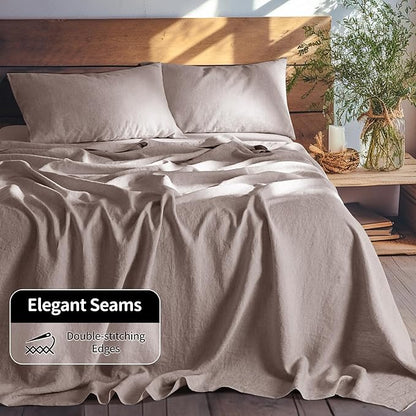 LBRO2M 100% Pure Linen Sheet Set Deep Pocket Up to 16" Bed Sheets Sets, Natural Flax Beddings Soft, Breathable, Comfortable for All Seasons 4 Pcs Sheet Set Queen Size, Mauve Desert